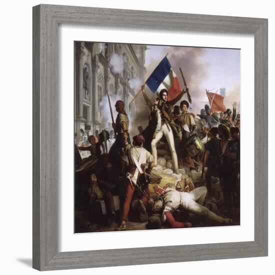 Le combat devant l'Hôtel de Ville, le 28 juillet 1830-Jean Victor Schnetz-Framed Giclee Print