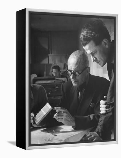 Le Corbusier and Student Working on Project for French Ministry of Reconstruction-null-Framed Premier Image Canvas