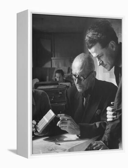 Le Corbusier and Student Working on Project for French Ministry of Reconstruction-null-Framed Premier Image Canvas