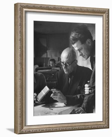 Le Corbusier and Student Working on Project for French Ministry of Reconstruction-null-Framed Photographic Print