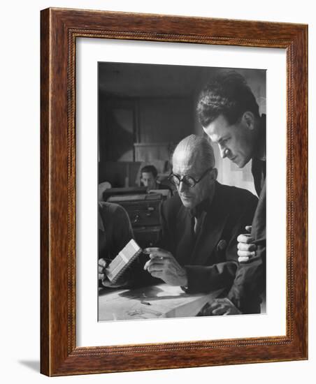 Le Corbusier and Student Working on Project for French Ministry of Reconstruction-null-Framed Photographic Print