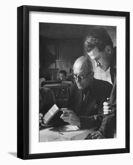 Le Corbusier and Student Working on Project for French Ministry of Reconstruction-null-Framed Photographic Print