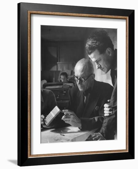 Le Corbusier and Student Working on Project for French Ministry of Reconstruction-null-Framed Photographic Print