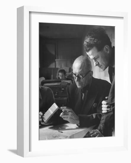 Le Corbusier and Student Working on Project for French Ministry of Reconstruction-null-Framed Photographic Print