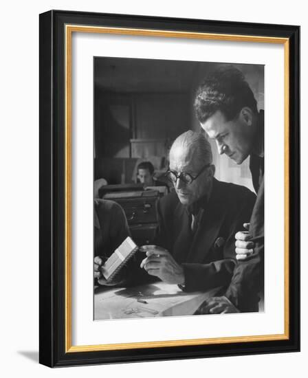 Le Corbusier and Student Working on Project for French Ministry of Reconstruction-null-Framed Photographic Print