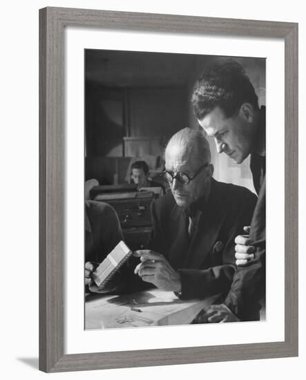 Le Corbusier and Student Working on Project for French Ministry of Reconstruction-null-Framed Photographic Print