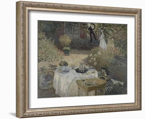 Le déjeuner ; panneau décoratif, jardin de Monet à Argenteuil, à gauche son fils Jean.-Claude Monet-Framed Giclee Print