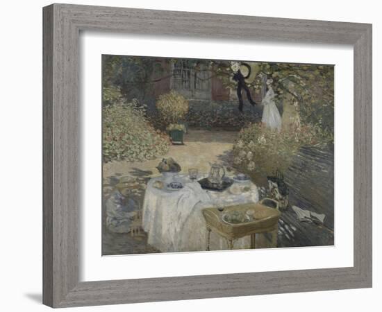 Le déjeuner ; panneau décoratif, jardin de Monet à Argenteuil, à gauche son fils Jean.-Claude Monet-Framed Giclee Print