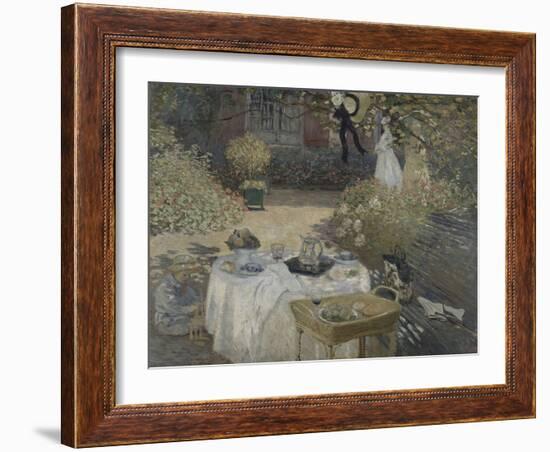 Le déjeuner ; panneau décoratif, jardin de Monet à Argenteuil, à gauche son fils Jean.-Claude Monet-Framed Giclee Print