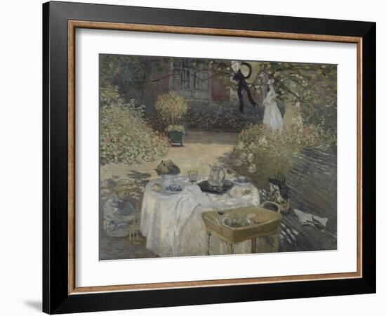 Le déjeuner ; panneau décoratif, jardin de Monet à Argenteuil, à gauche son fils Jean.-Claude Monet-Framed Giclee Print