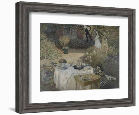 Le déjeuner ; panneau décoratif, jardin de Monet à Argenteuil, à gauche son fils Jean.-Claude Monet-Framed Giclee Print