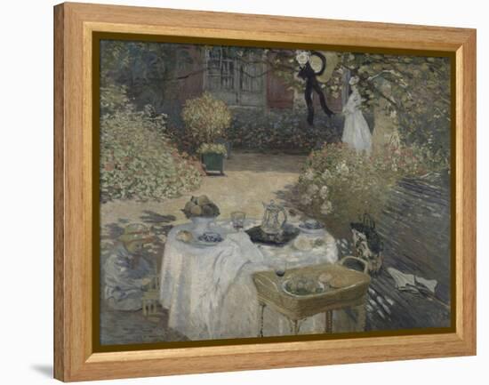 Le déjeuner ; panneau décoratif, jardin de Monet à Argenteuil, à gauche son fils Jean.-Claude Monet-Framed Premier Image Canvas