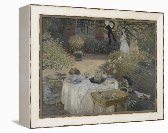 Le déjeuner ; panneau décoratif, jardin de Monet à Argenteuil, à gauche son fils Jean.-Claude Monet-Framed Premier Image Canvas