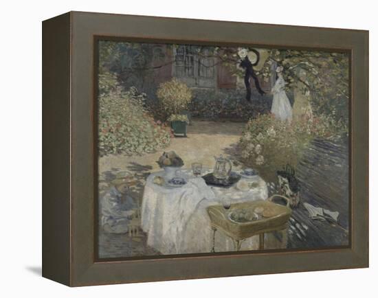 Le déjeuner ; panneau décoratif, jardin de Monet à Argenteuil, à gauche son fils Jean.-Claude Monet-Framed Premier Image Canvas