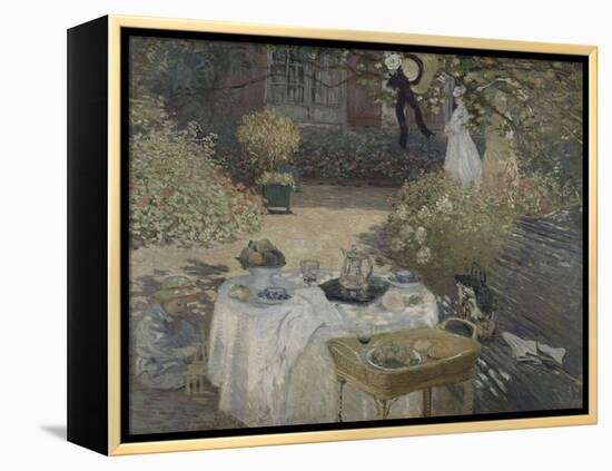 Le déjeuner ; panneau décoratif, jardin de Monet à Argenteuil, à gauche son fils Jean.-Claude Monet-Framed Premier Image Canvas