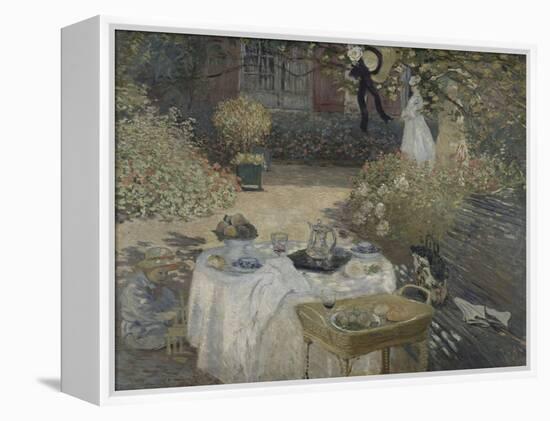 Le déjeuner ; panneau décoratif, jardin de Monet à Argenteuil, à gauche son fils Jean.-Claude Monet-Framed Premier Image Canvas