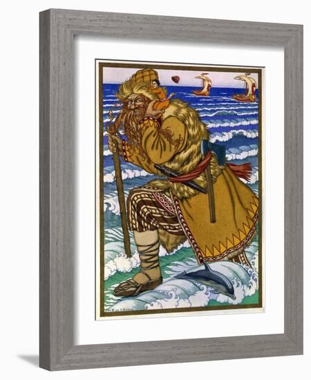 Le Geant Portant Ivan Sur Son Epaule a Travers La Mer (The Giant Carried Ivan on His Shoulders Back-Ivan Bilibin-Framed Giclee Print