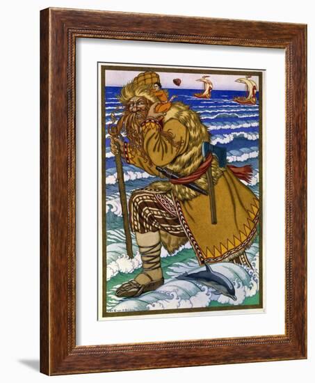 Le Geant Portant Ivan Sur Son Epaule a Travers La Mer (The Giant Carried Ivan on His Shoulders Back-Ivan Bilibin-Framed Giclee Print