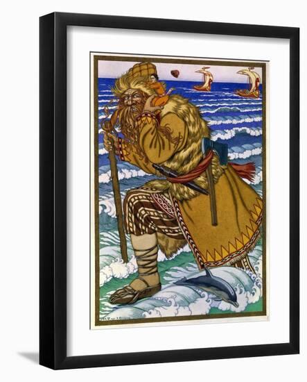 Le Geant Portant Ivan Sur Son Epaule a Travers La Mer (The Giant Carried Ivan on His Shoulders Back-Ivan Bilibin-Framed Giclee Print