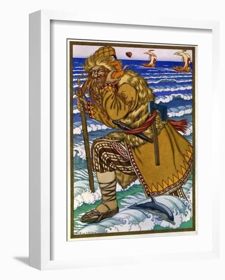 Le Geant Portant Ivan Sur Son Epaule a Travers La Mer (The Giant Carried Ivan on His Shoulders Back-Ivan Bilibin-Framed Giclee Print