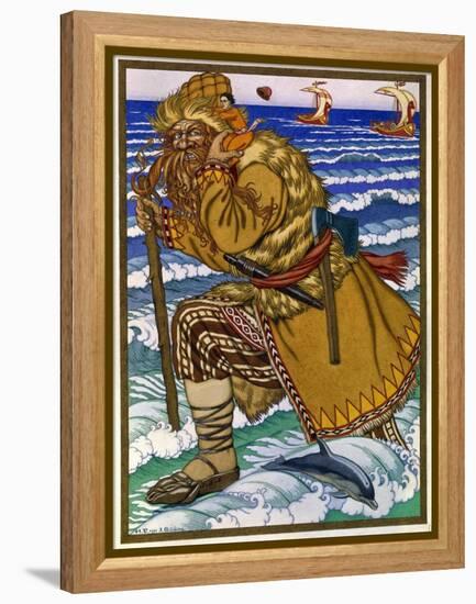 Le Geant Portant Ivan Sur Son Epaule a Travers La Mer (The Giant Carried Ivan on His Shoulders Back-Ivan Bilibin-Framed Premier Image Canvas