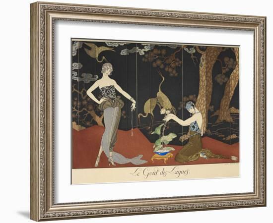 Le gout des laques Taste of lacquers Two women in front of a lacquered screen-Georges Barbier-Framed Giclee Print