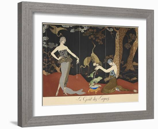 Le gout des laques Taste of lacquers Two women in front of a lacquered screen-Georges Barbier-Framed Giclee Print