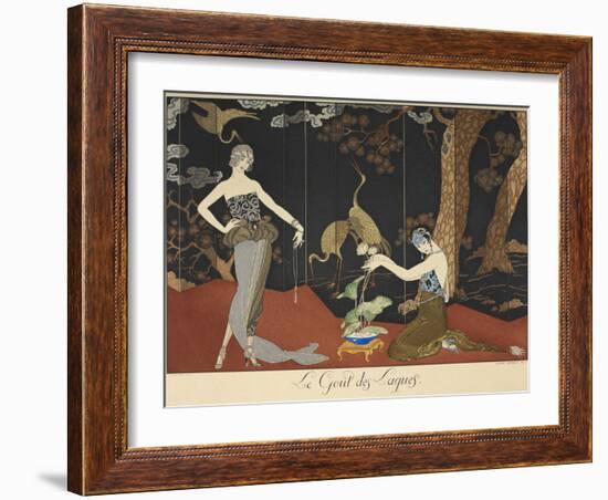 Le gout des laques Taste of lacquers Two women in front of a lacquered screen-Georges Barbier-Framed Giclee Print