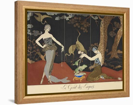 Le gout des laques Taste of lacquers Two women in front of a lacquered screen-Georges Barbier-Framed Premier Image Canvas