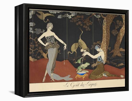 Le gout des laques Taste of lacquers Two women in front of a lacquered screen-Georges Barbier-Framed Premier Image Canvas