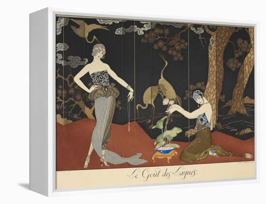 Le gout des laques Taste of lacquers Two women in front of a lacquered screen-Georges Barbier-Framed Premier Image Canvas