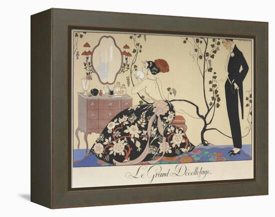 Le grand décolletage A woman sitting at her dressing table, admired by a man-Georges Barbier-Framed Premier Image Canvas