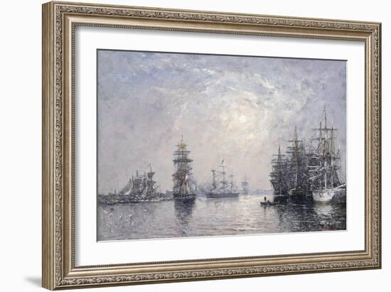 Le Havre, Eure Basin, Sailing Boats at Anchor, Sunset; Le Havre, Bassin De L'Eure, Voiliers a…-Eugène Boudin-Framed Giclee Print