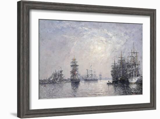 Le Havre, Eure Basin, Sailing Boats at Anchor, Sunset; Le Havre, Bassin De L'Eure, Voiliers a…-Eugène Boudin-Framed Giclee Print