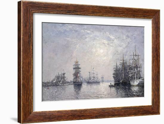 Le Havre, Eure Basin, Sailing Boats at Anchor, Sunset; Le Havre, Bassin De L'Eure, Voiliers a…-Eugène Boudin-Framed Giclee Print