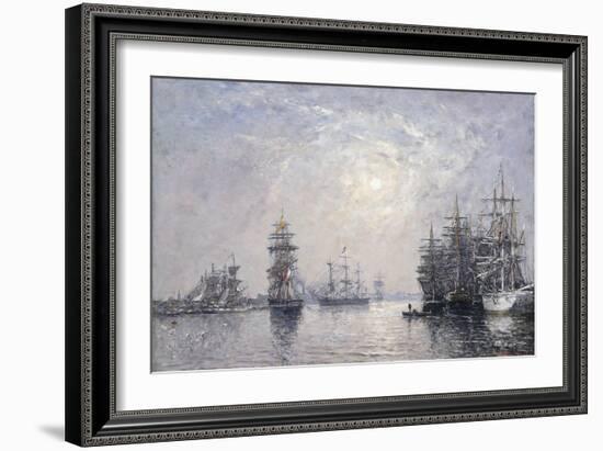 Le Havre, Eure Basin, Sailing Boats at Anchor, Sunset; Le Havre, Bassin De L'Eure, Voiliers a…-Eugène Boudin-Framed Giclee Print