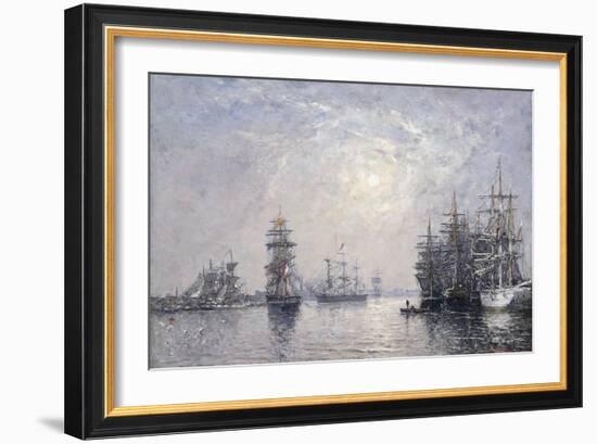 Le Havre, Eure Basin, Sailing Boats at Anchor, Sunset; Le Havre, Bassin De L'Eure, Voiliers a…-Eugène Boudin-Framed Giclee Print