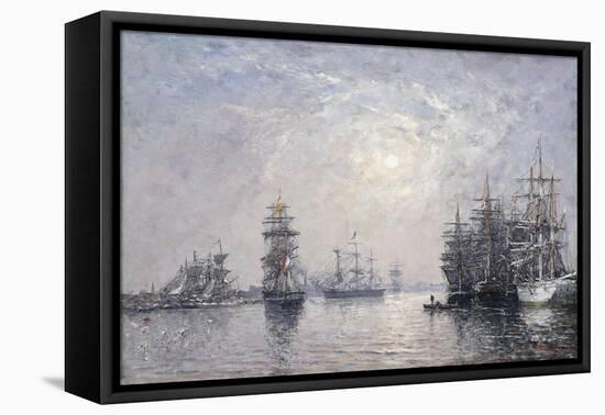 Le Havre, Eure Basin, Sailing Boats at Anchor, Sunset-Eugène Boudin-Framed Premier Image Canvas