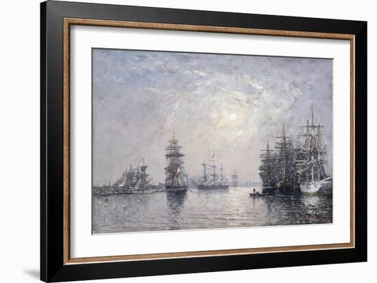 Le Havre, Eure Basin, Sailing Boats at Anchor, Sunset-Eugène Boudin-Framed Giclee Print