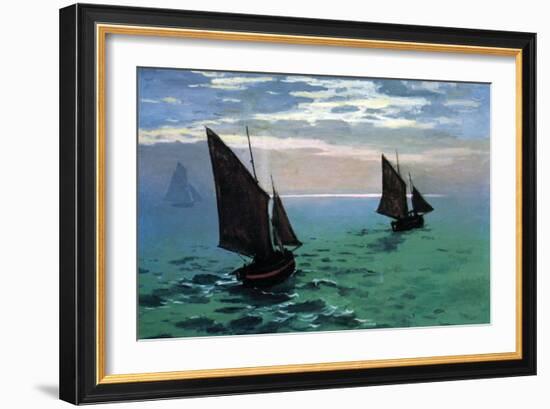 Le Havre - Exit The Fishing Boats From The Port-Claude Monet-Framed Art Print