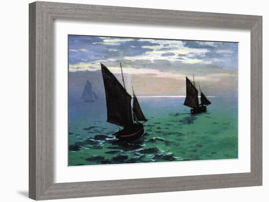 Le Havre - Exit The Fishing Boats From The Port-Claude Monet-Framed Art Print