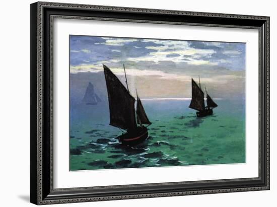 Le Havre - Exit The Fishing Boats From The Port-Claude Monet-Framed Art Print