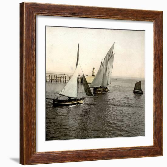 Le Havre (Seine-Maritime, France), Boat Entering the Port, 1903-Leon, Levy et Fils-Framed Photographic Print