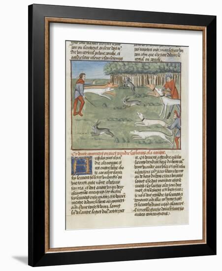 Le Livre de la chasse de Gaston Phébus : les lévriers coursent les lièvres-null-Framed Giclee Print
