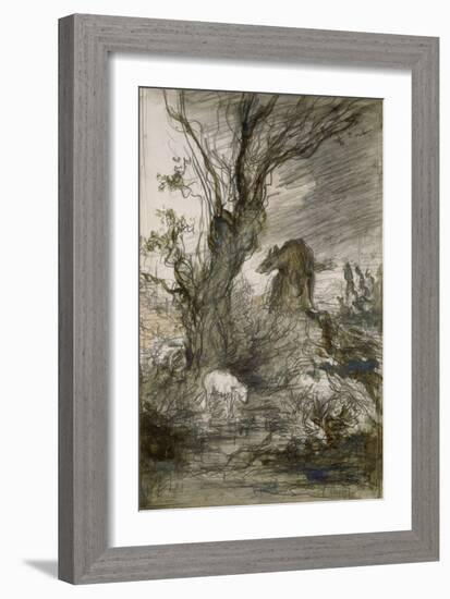 Le Loup et l'Agneau. Esquisse pour les "Fables de La Fontaine"-Gustave Moreau-Framed Giclee Print