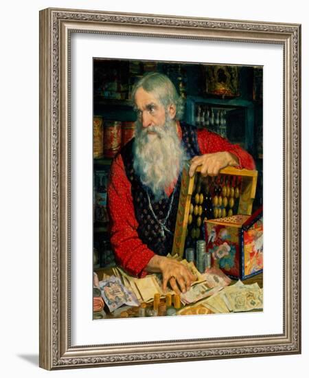 Le Marchand (Vieil Homme Avec De L'argent Et Un Boulier). Peinture De Boris Michaylovich Kustodiev-Boris Mikhailovich Kustodiev-Framed Giclee Print