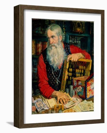 Le Marchand (Vieil Homme Avec De L'argent Et Un Boulier). Peinture De Boris Michaylovich Kustodiev-Boris Mikhailovich Kustodiev-Framed Giclee Print