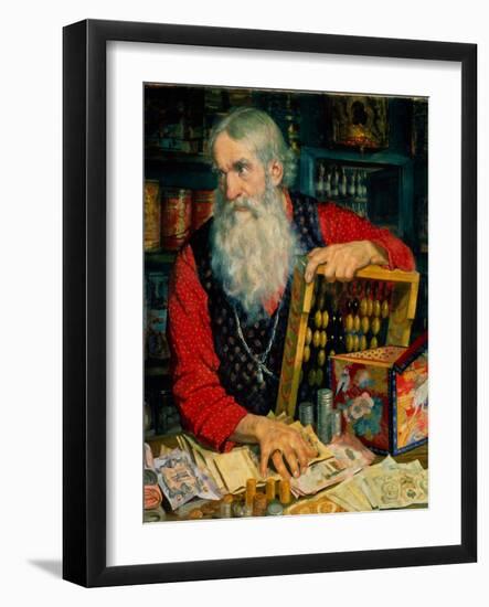 Le Marchand (Vieil Homme Avec De L'argent Et Un Boulier). Peinture De Boris Michaylovich Kustodiev-Boris Mikhailovich Kustodiev-Framed Giclee Print