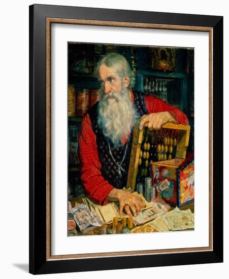 Le Marchand (Vieil Homme Avec De L'argent Et Un Boulier). Peinture De Boris Michaylovich Kustodiev-Boris Mikhailovich Kustodiev-Framed Giclee Print