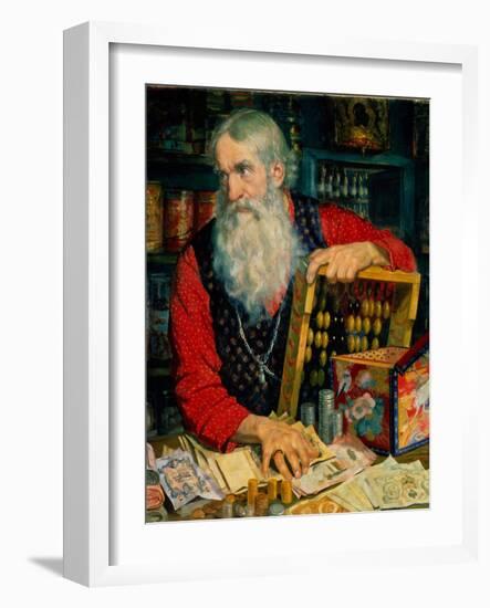 Le Marchand (Vieil Homme Avec De L'argent Et Un Boulier). Peinture De Boris Michaylovich Kustodiev-Boris Mikhailovich Kustodiev-Framed Giclee Print